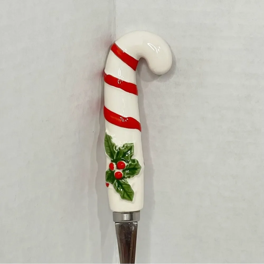 Christmas Candy Cane Ceramic Handled Cheese Slicer Stainless Steel Japan Vintage